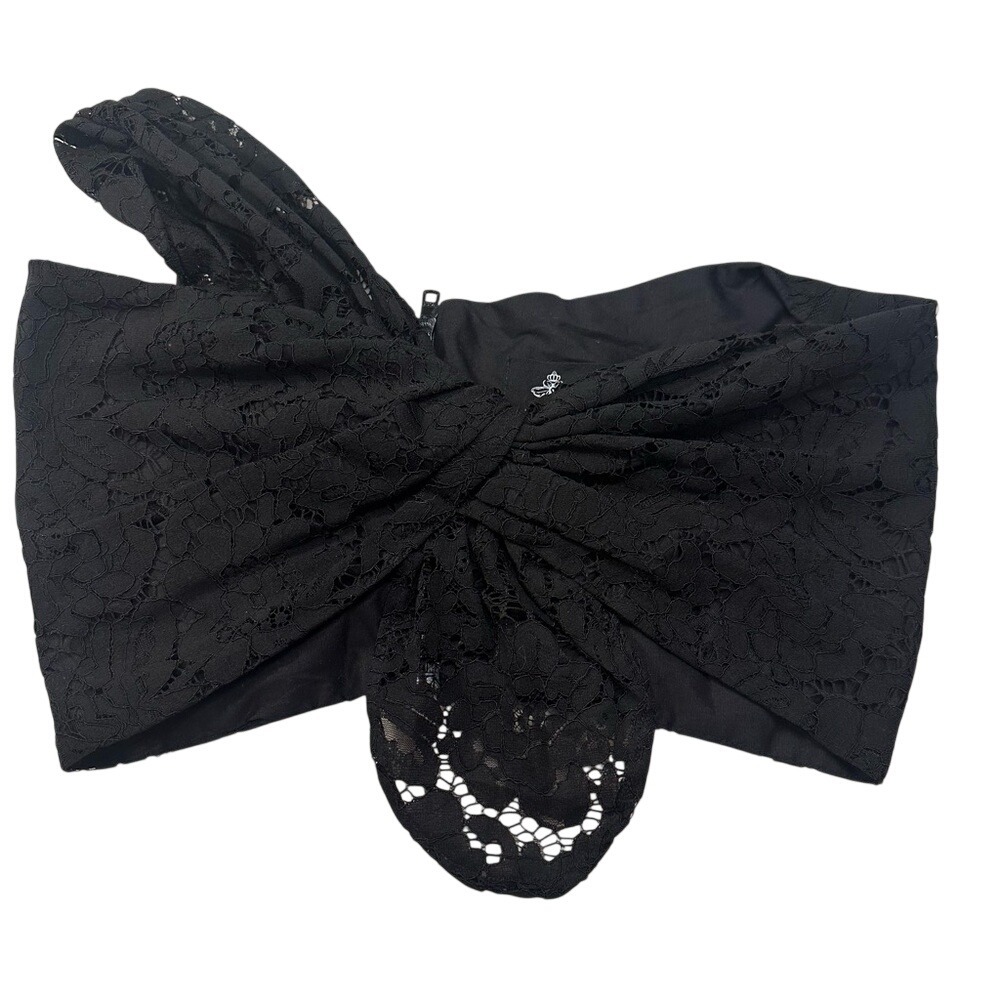 Just Bee Queen Sol Lace One Shoulder Crop Top Black Floral Knot Front Small NEW